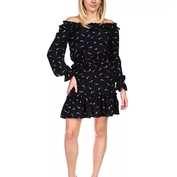 -NWT- Michael Kors Ruffled Off The Shoulder Dress - Picture 15 of 16